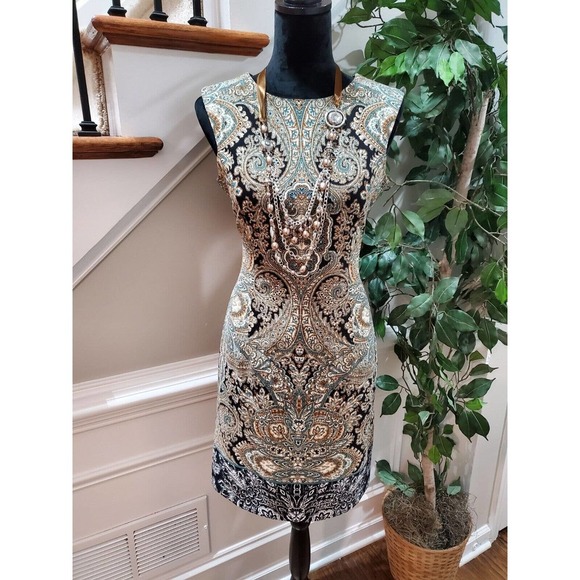 Studio 1 Women's Multicolor Polyester Round Neck Sleeveless Knee Length Dress 4 - Picture 11 of 11